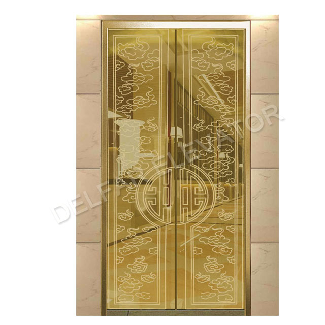 Ti-gold Mirror Etching Design Luxury Landing Door